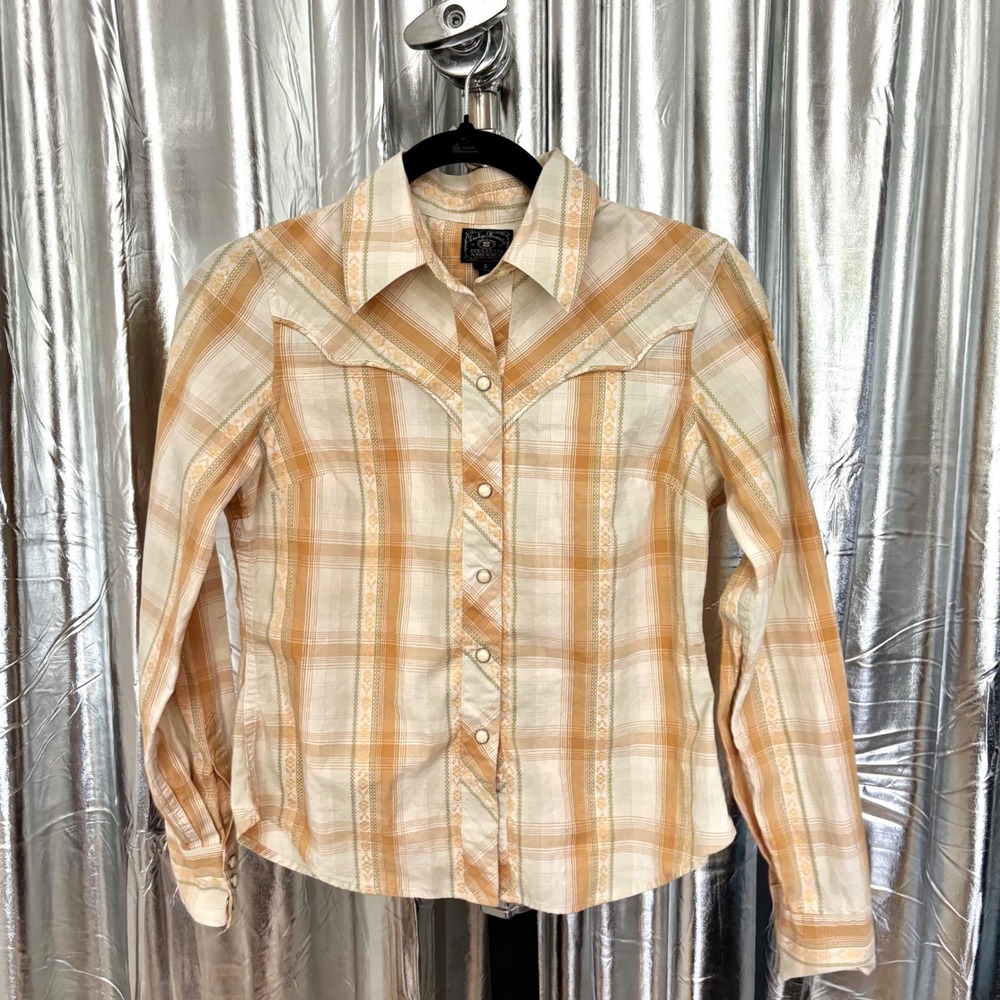 Lucky Brand Tan Plaid Pearl Snap Western Shirt